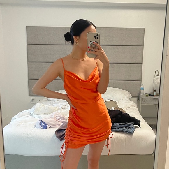 Zara Satin Effect Dress in Gorgeous Orange - Picture 1 of 8